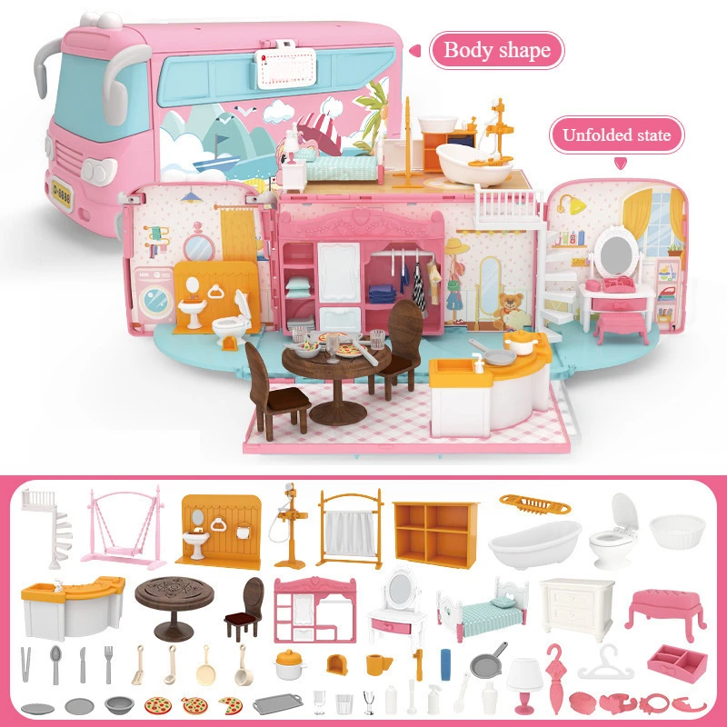 RV Playhouse ของเล่นเด็กห้อง DIY Mini Princess Villa ปราสาท Cabin สาวของขวัญ