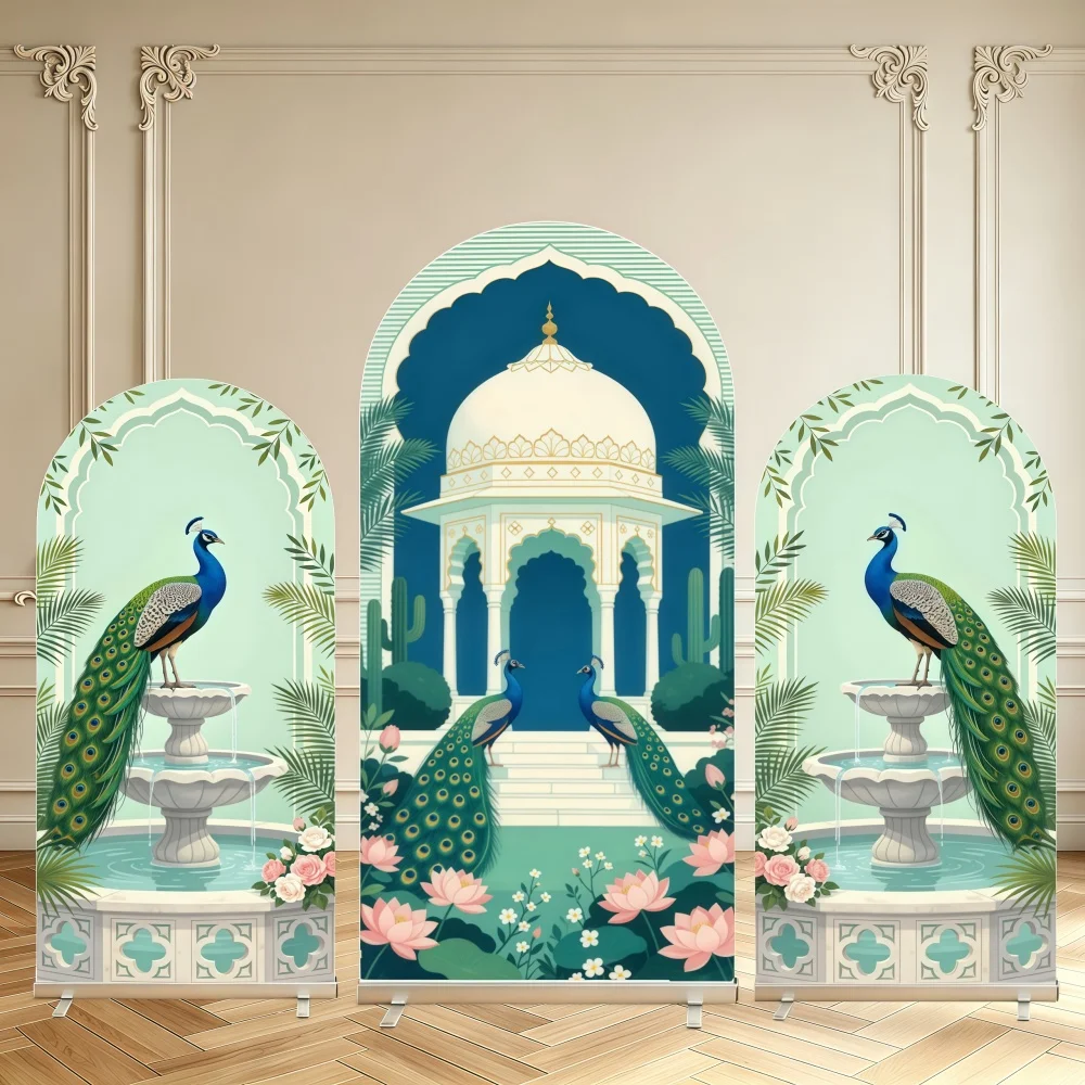Indian Style Arch Backdrop Cover Peacock Floral Traditional Wedding Birthday Party Baby Shower Chiara Arch Cover Background