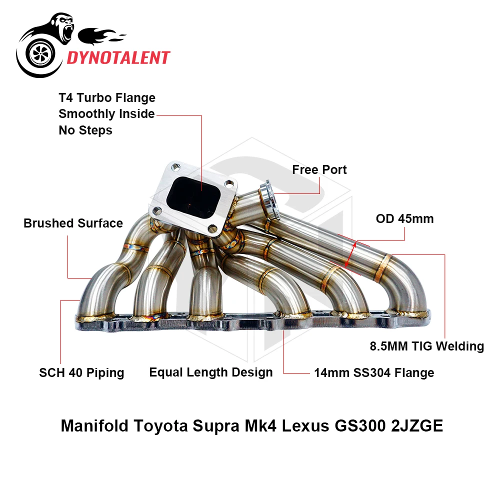 DYN RACING SS304 3mm rura parowa równa długość T4 nagłówek dla Supra MK4 2jzge 2JZ GE Turbo kolektor