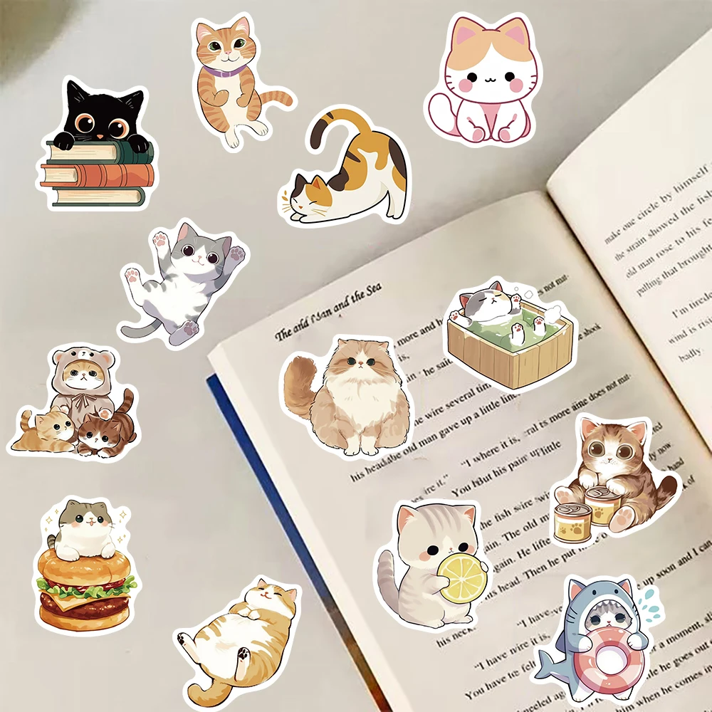 50/100/200/250PCS Kawaii Cute Cat Stickers Notebook Motorcycle Laptop Luggage Phone PET Coffee Motorcycle Retro Car Sticker