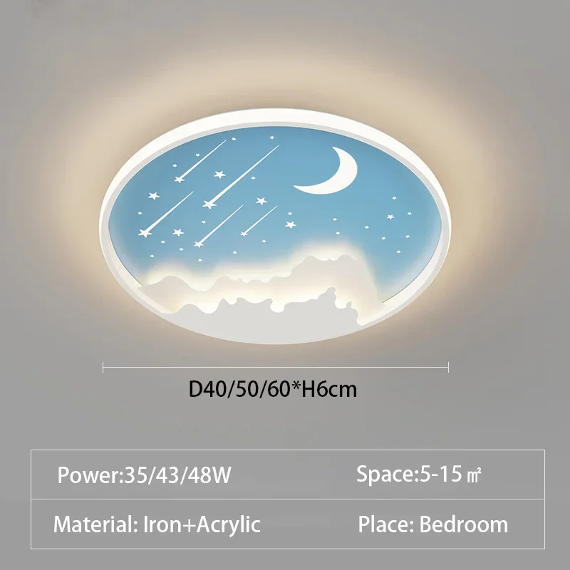 어린이 방 침실용 모던 심플 따뜻한 천장 램프, 로맨틱 만화 달 별 홈 장식 조명, 라운드 디자인 조명기구