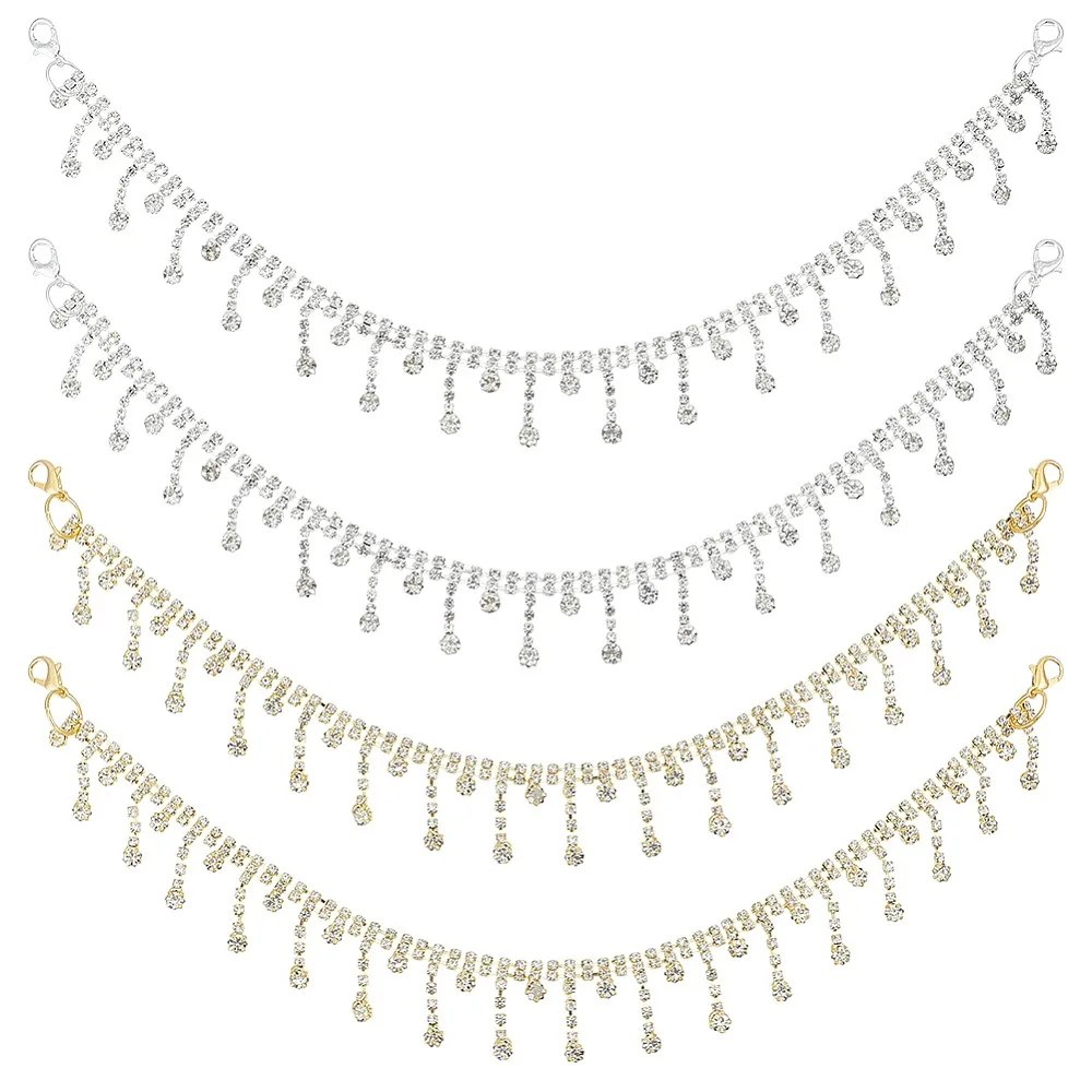 

4Pcs 2 Colors Sparkle Alloy Crytstal Rhinestone Tassel Bag Decorative Chains Platinum Golden 317x24mm 2pcs/color