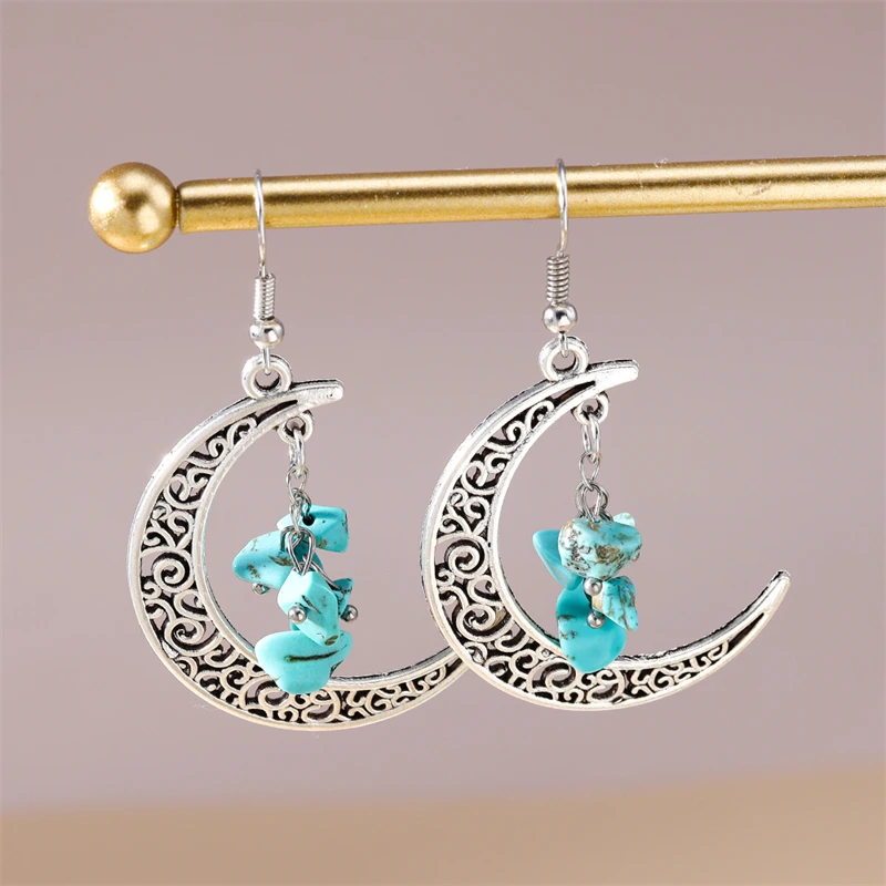 Mode Mond Tropfen Ohrringe für Frauen Ethnische Handgemachte Türkis Perlen Baumeln Ohrringe Mädchen Party Festival Schmuck Geschenke – Detail 2