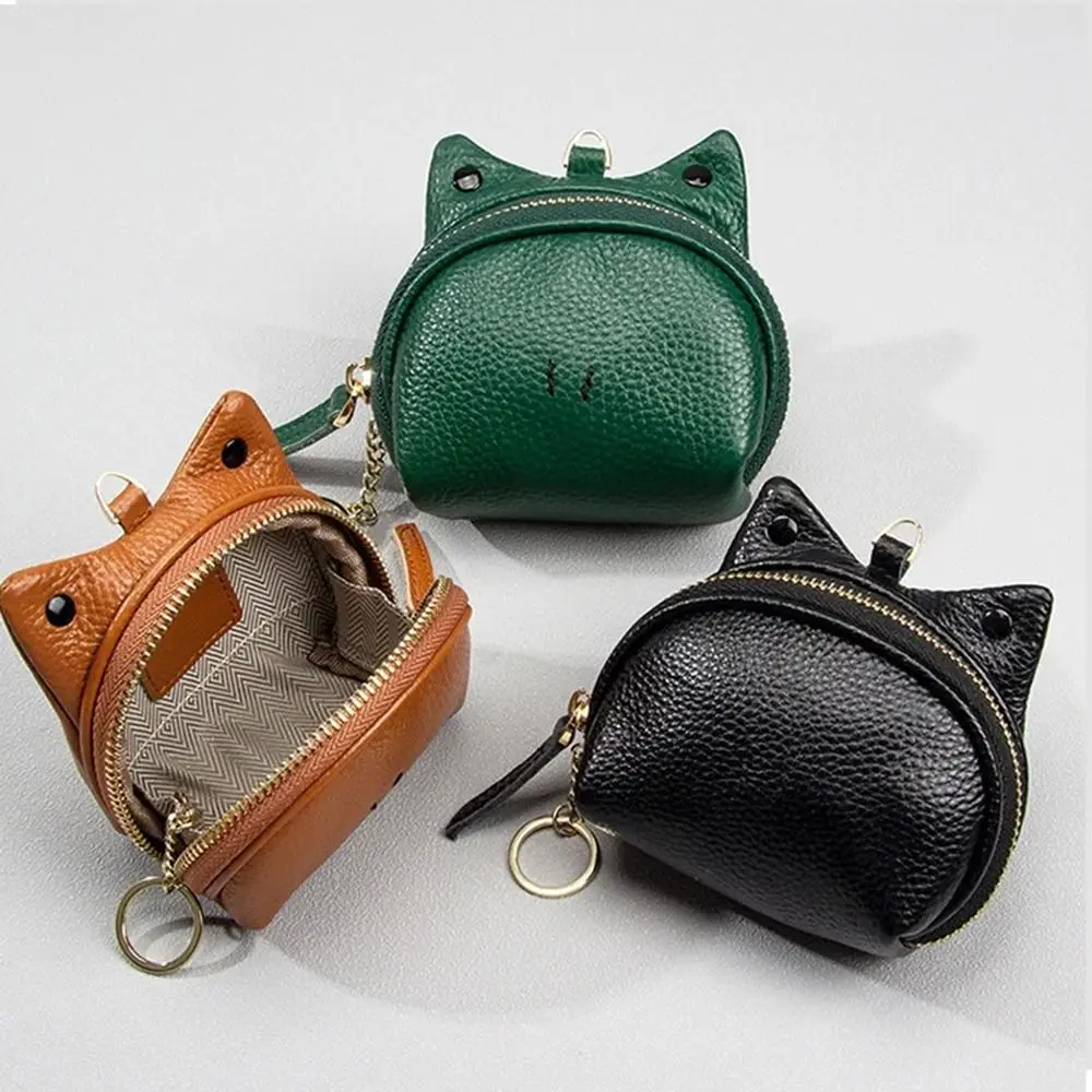 Monedero de cuero genuino con cremallera duradera, llavero de almacenamiento de efectivo, bonito monedero, tarjetero, bolsa de cambio multifuncional, regalo