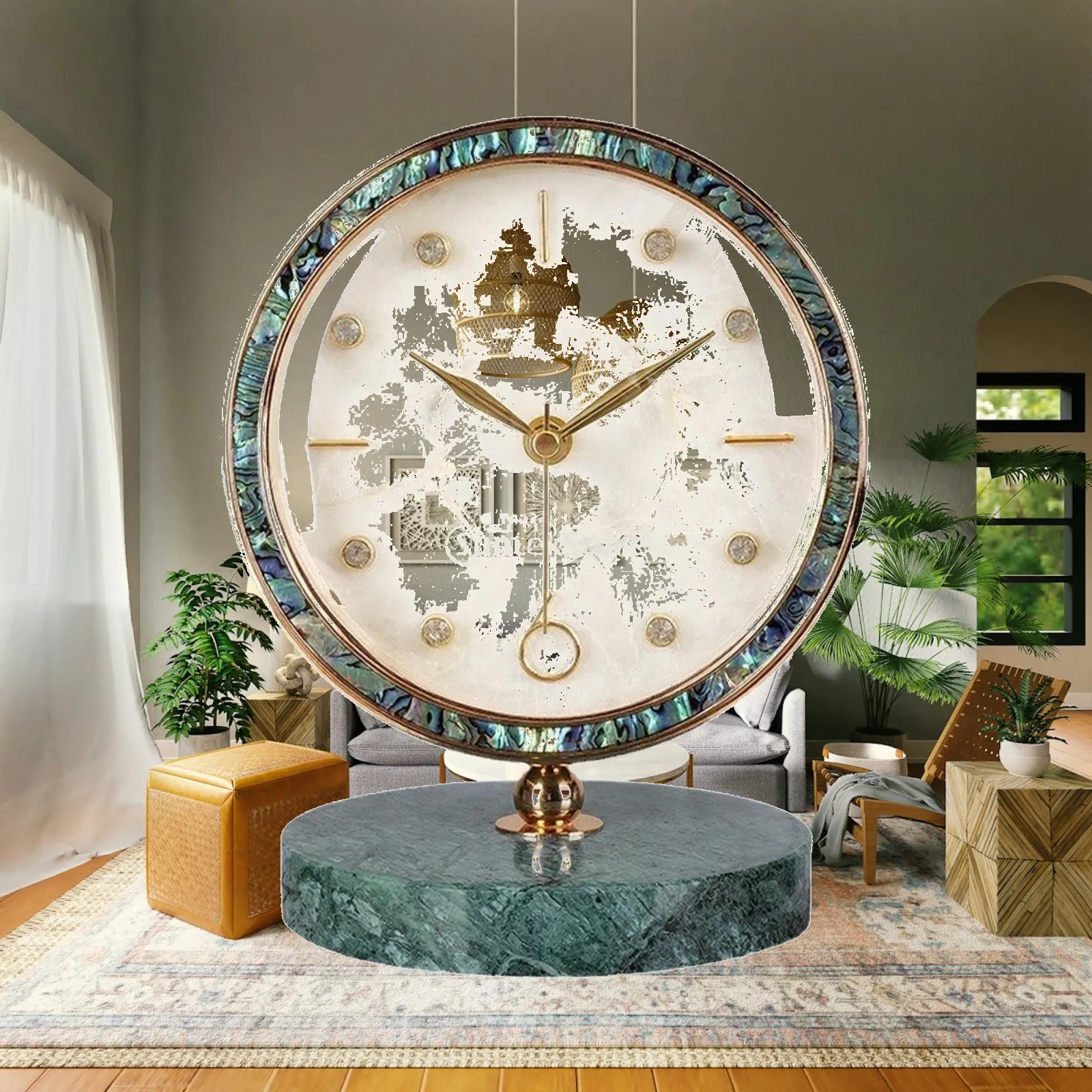Clock with Marble Base Marbled Decorative Desktop Clock Analog Modern for Homeowners, Living Room, Bedroom