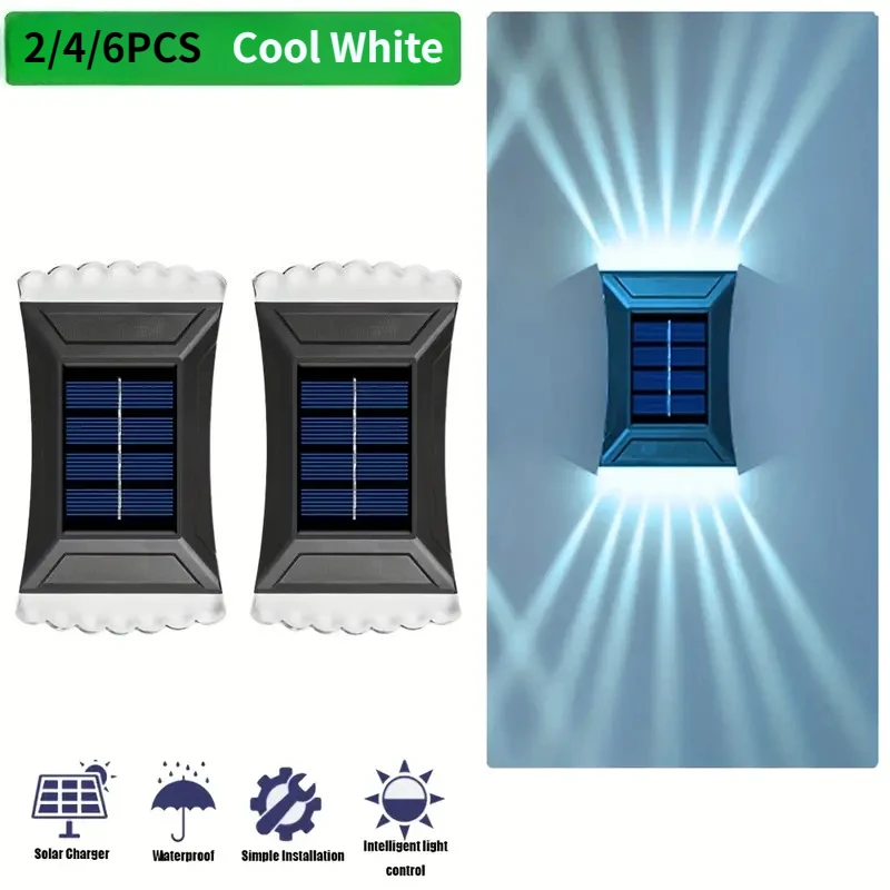 

2/4/6PCS Solar Fence Lights Cool White Solar LED Wall Lamp with Motion Sensor Outdoor Solar Garden Lights for Patio Stairs Porch