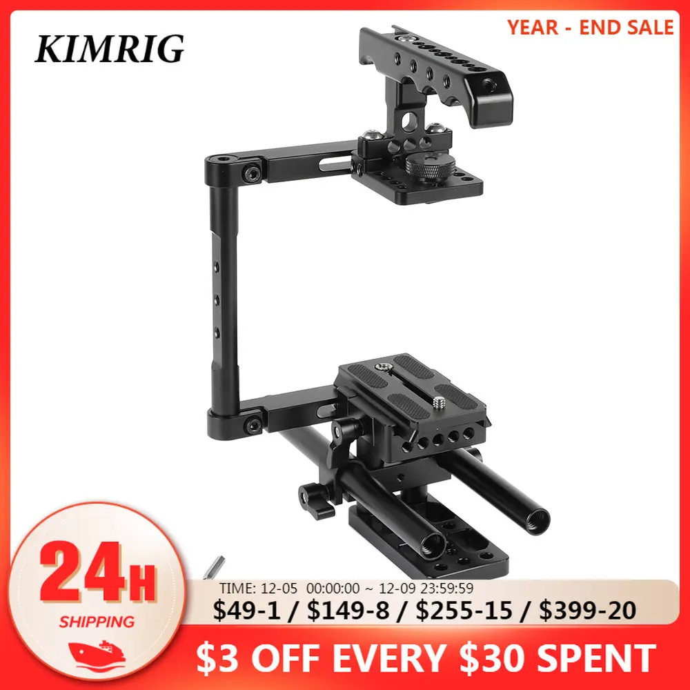 KIMRIG DSLR Half Cage Kit With Top Cheese Handle QR Manfrotto Plate 15mm Rod Support For DSLR Canon Nikon Sony Cameras Universal