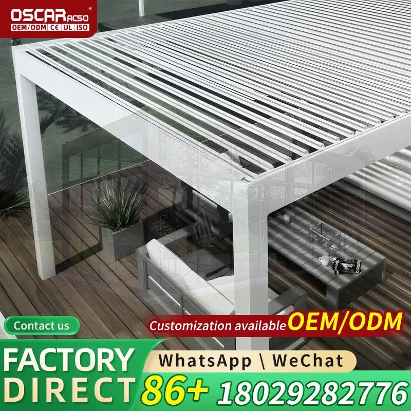 Outdoor Motorized Aluminium Louvre Roof Awning Wall Mounted System for Garden Patio Backyard pergola