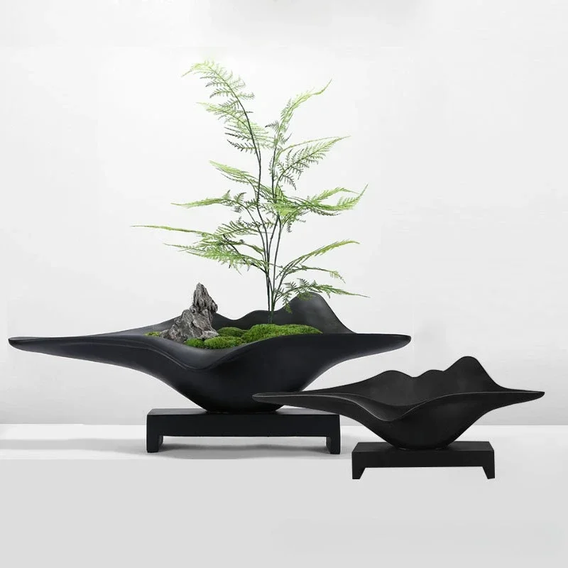 Modern new Chinese resin flower pot simulation home hotel company office living room entrance floral decoration ornament