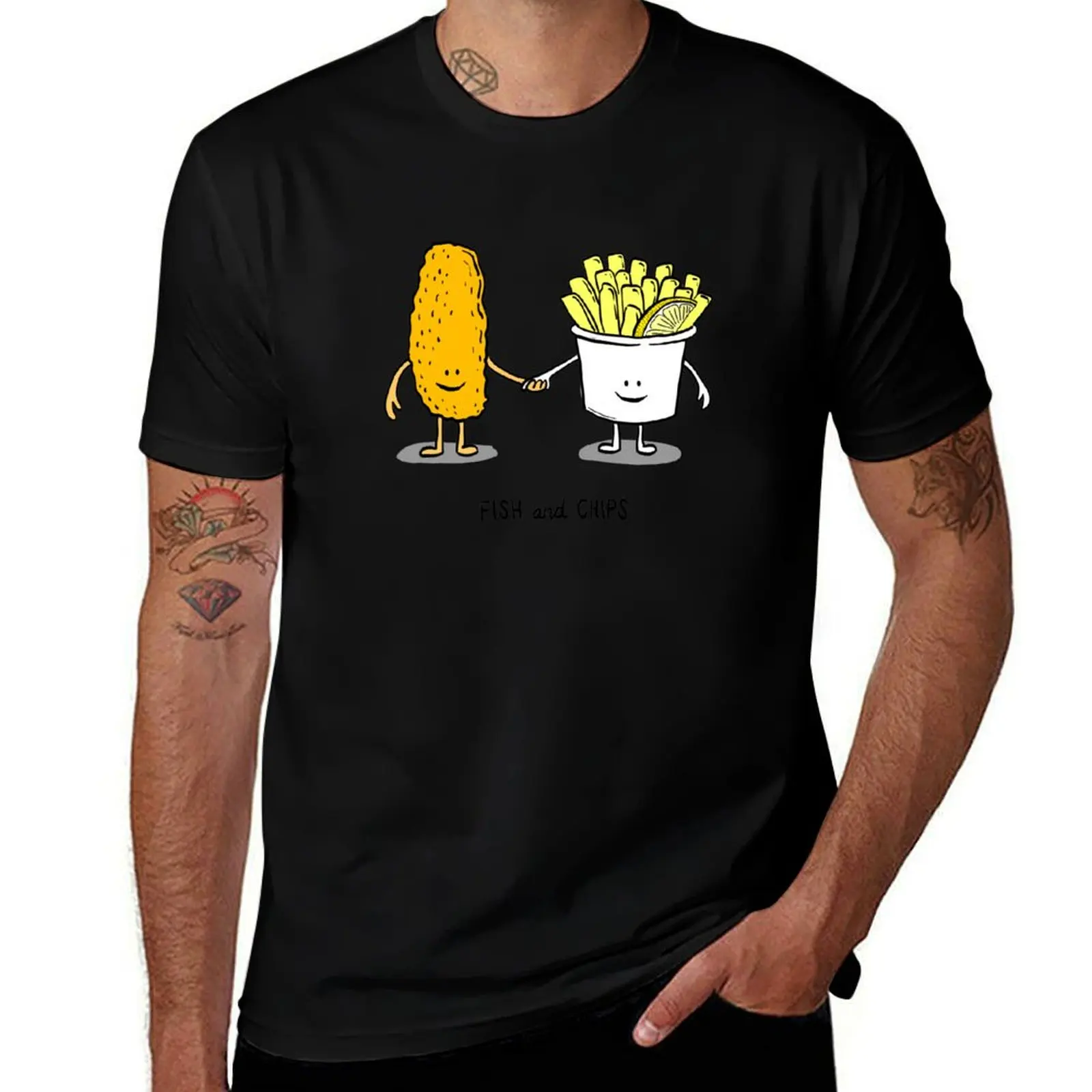 

Fish and Chips T-Shirt boys animal print croswit shirt man boys whites summer shirt Men's t shirts