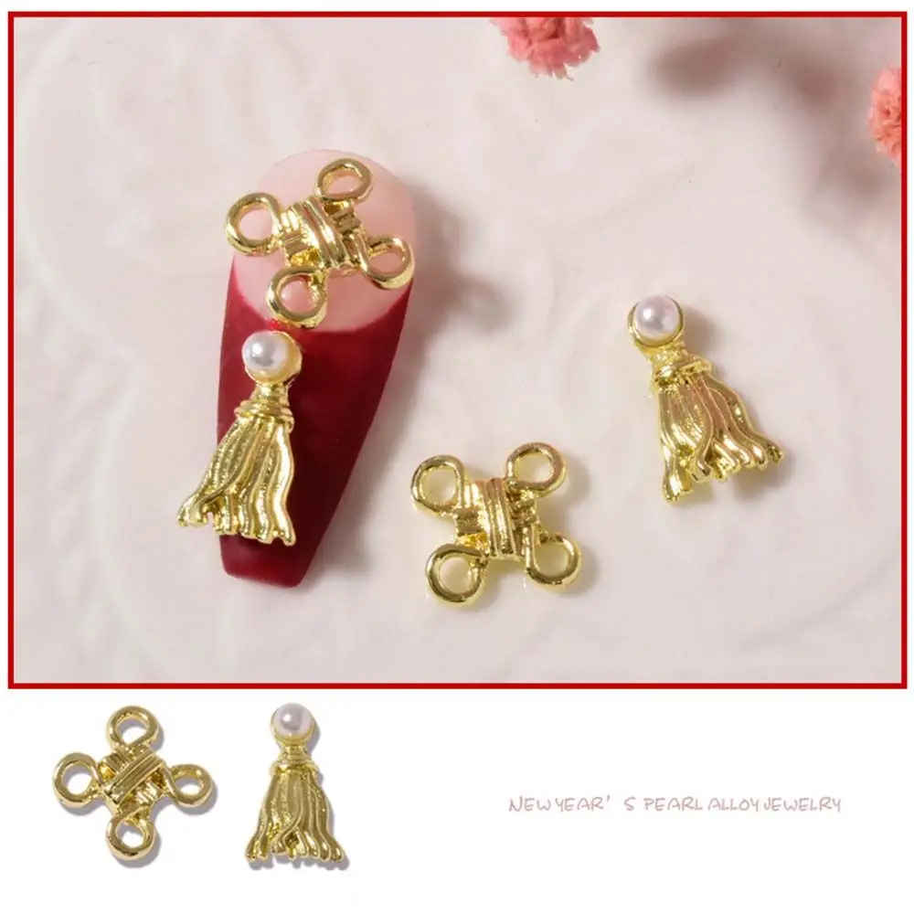 

Chinese Style Auspicious Chinese knot Fortune New Year Nail Art DIY Nail Decoration Pearl Ornaments Nail Art Alloy Jewelry