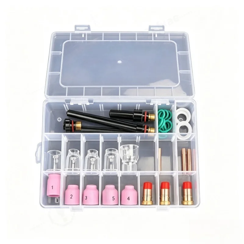 31Pcs TIG Welding Torch Accessories Kit Gas Lens Ceramic Nozzle Tungsten Collet Welding Consumables