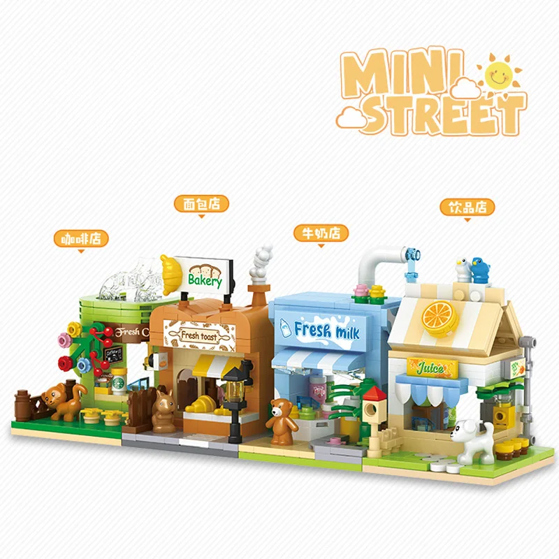 

Creative Mini Street View Series Coffee Shop/Bakery/Dairy Shop/Beverage Shop Building Blocks Bricks Toys Gifts