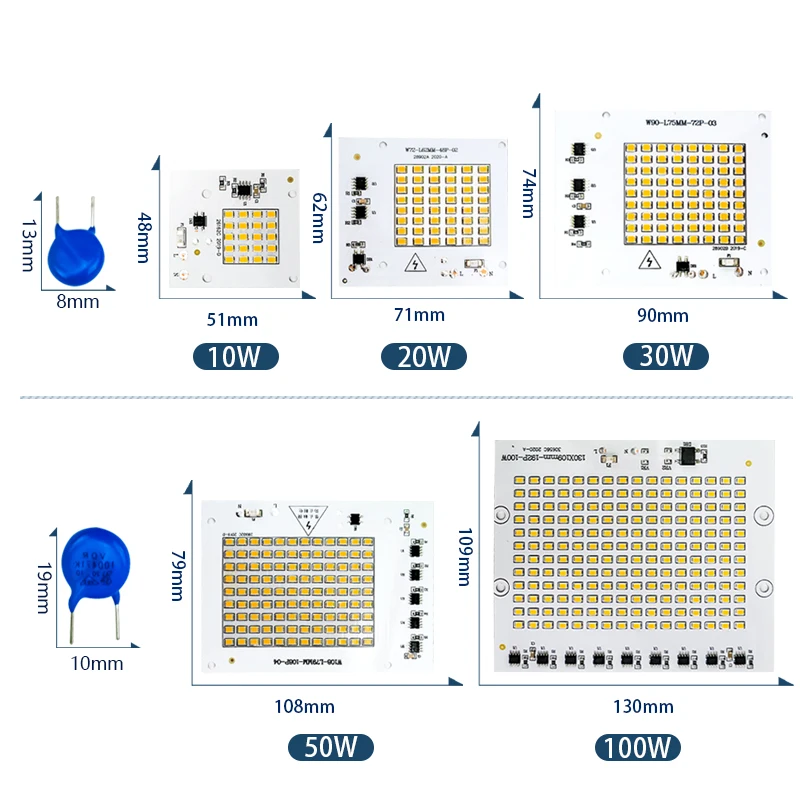 6ชิ้น/ล็อตโคมไฟ Led 10W 20W 30W 50W 100W สมาร์ท IC COB ชิป SMD 2835 5730กลางแจ้งบริการ DIY แสง220V