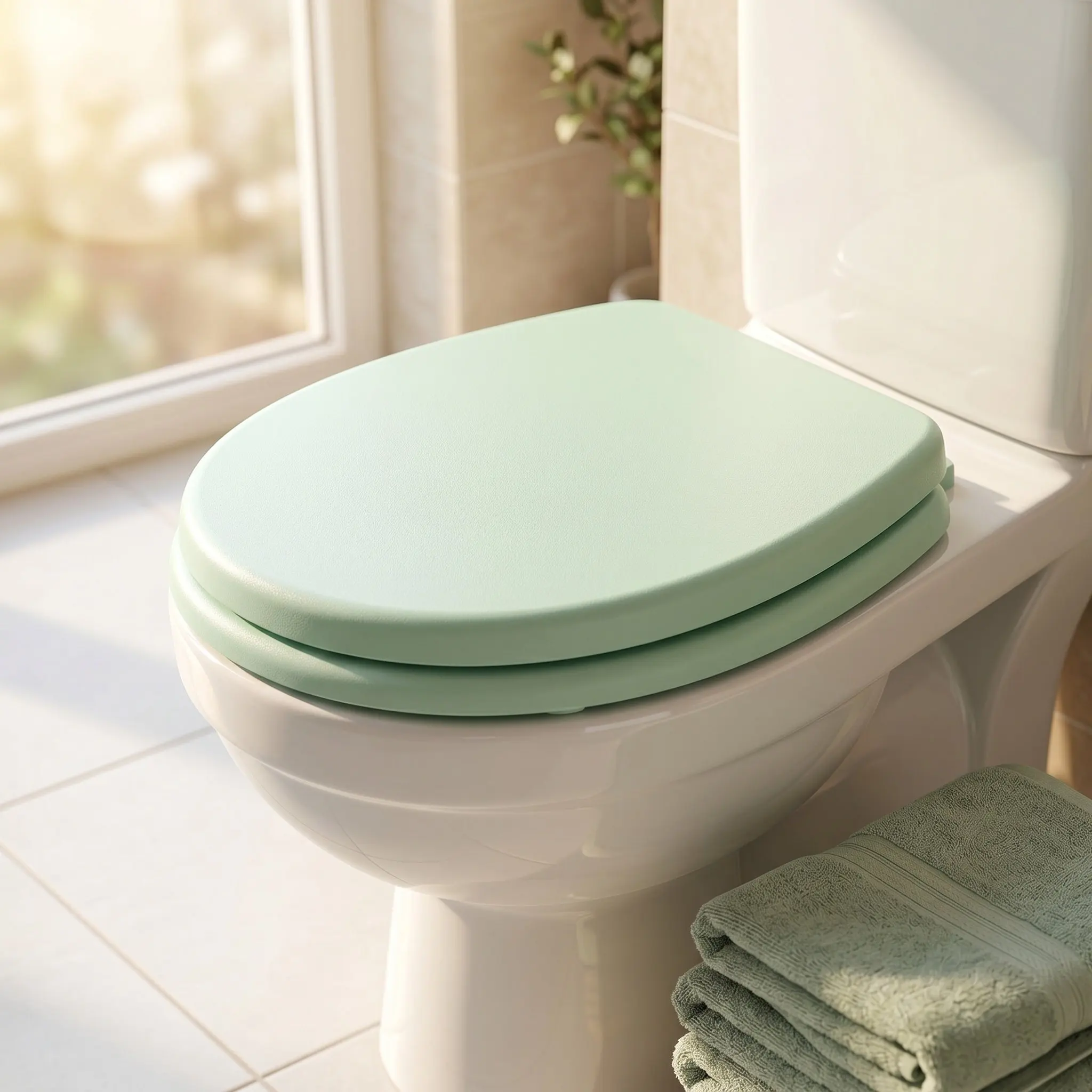 Light Green Oval Soft Close Toilet Seat Anti Slam Quiet No Slam Quick Release Hinge Top Bottom Mount Bathroom Replacement Lid