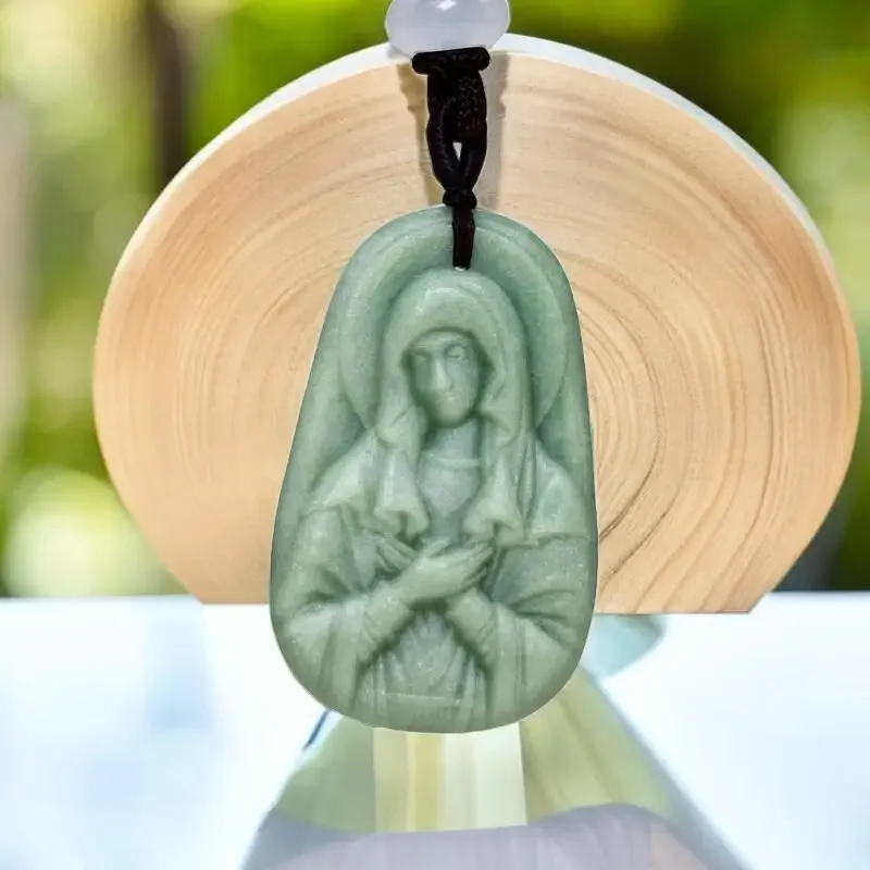 

Jade Virgin Mary Pendant Carved Real Gifts for Women Natural Talismans Stone Luxury Necklace Green Jewelry Amulet Gemstones