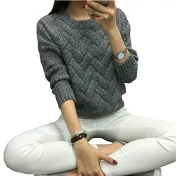 Women Pullover Female Casual Sweater Plaid O-neck Long Sleeve Mohair Sweater Autumn and Winter Style Cropped Sweater Fall Women