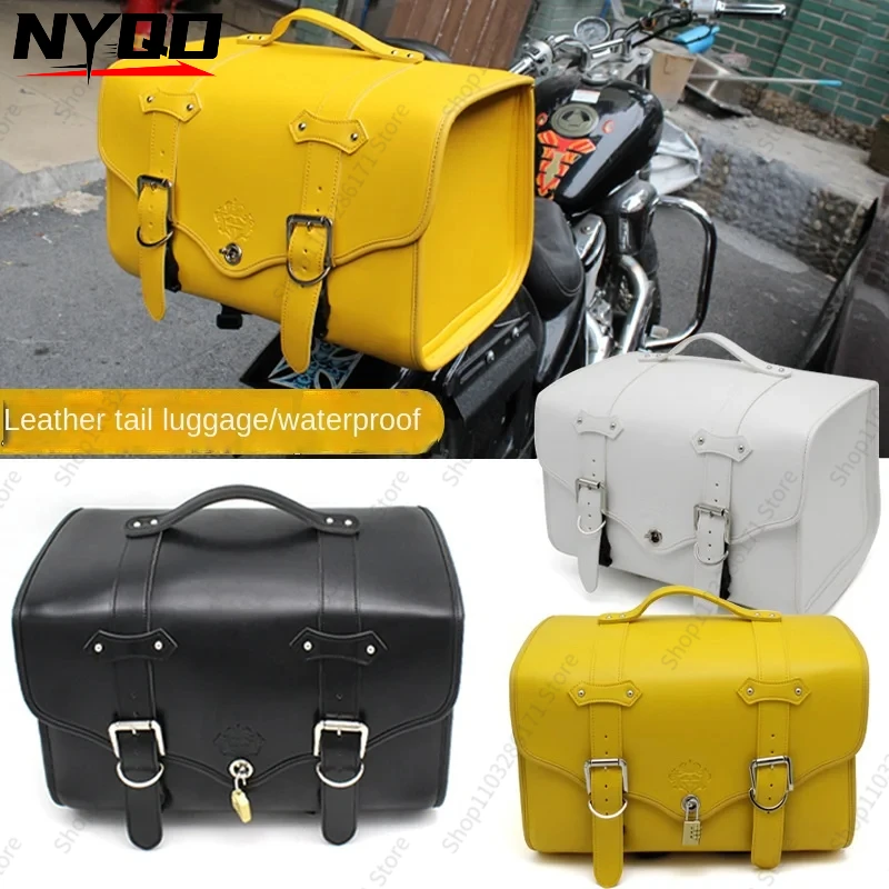 Motorcycle Riding Equipment Rear Seat Bag Rear Tail Bag Rear Shelf Piggyback Bags Helmet Bags Waterproof Glossy Leather