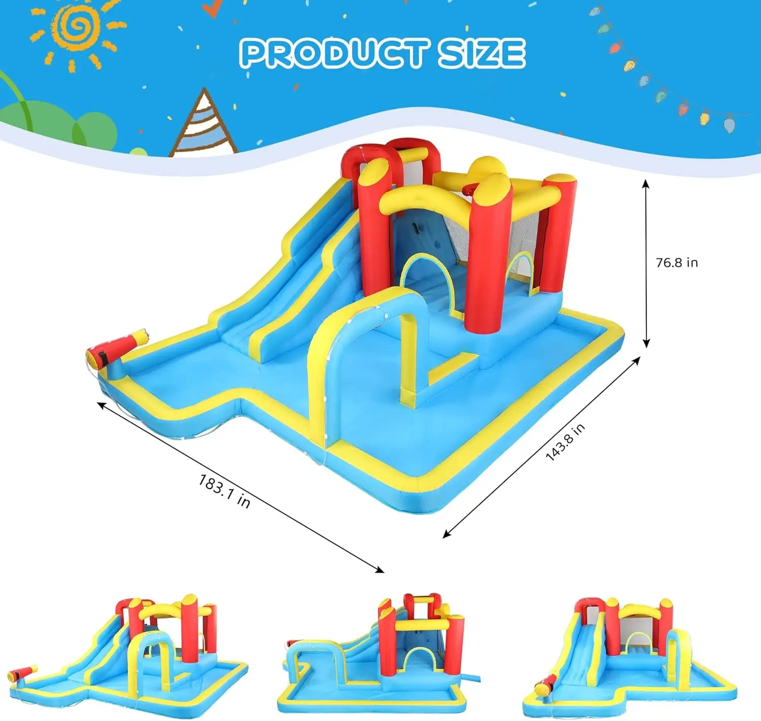 Opblaasbare Waterglijbaan, Buiten Opblaasbaar Bounce Huis W/Luchtblazer, Zwembad, Klimmuur & Waterpistool, Springkussen Voor Kinderen