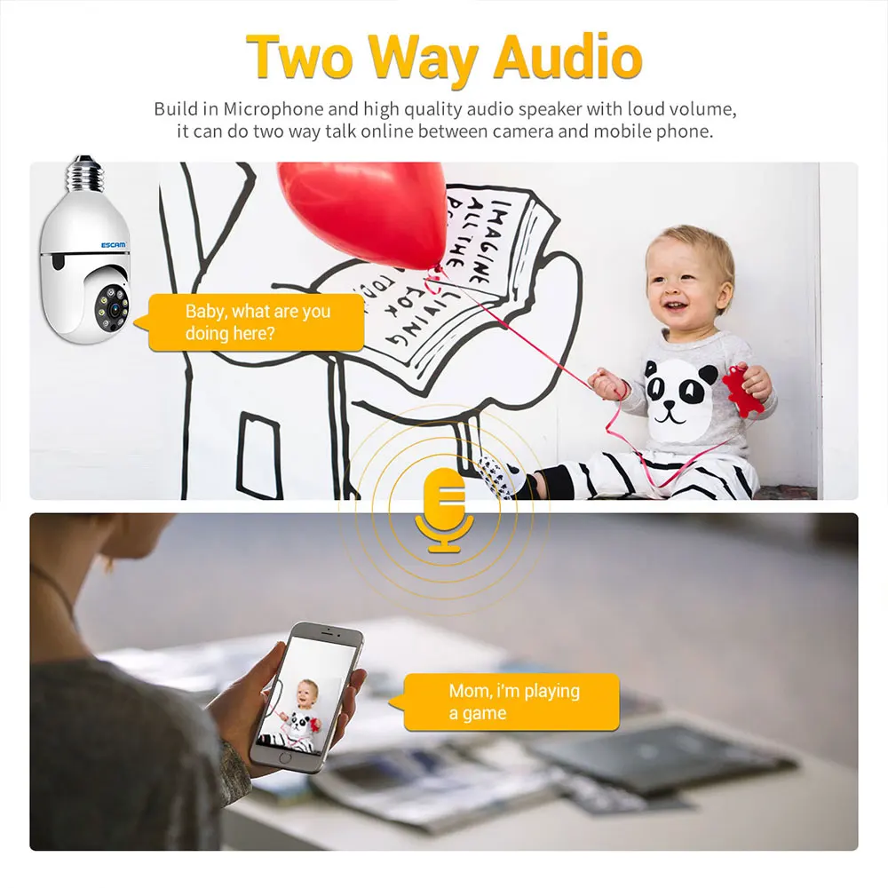 ESCAM PT208 2MP 1080P  Full Color E27 Lamp Head Socket PTZ IP Camera  AI Humanoid Motion Detection Onvif Intercom Baby Monitor