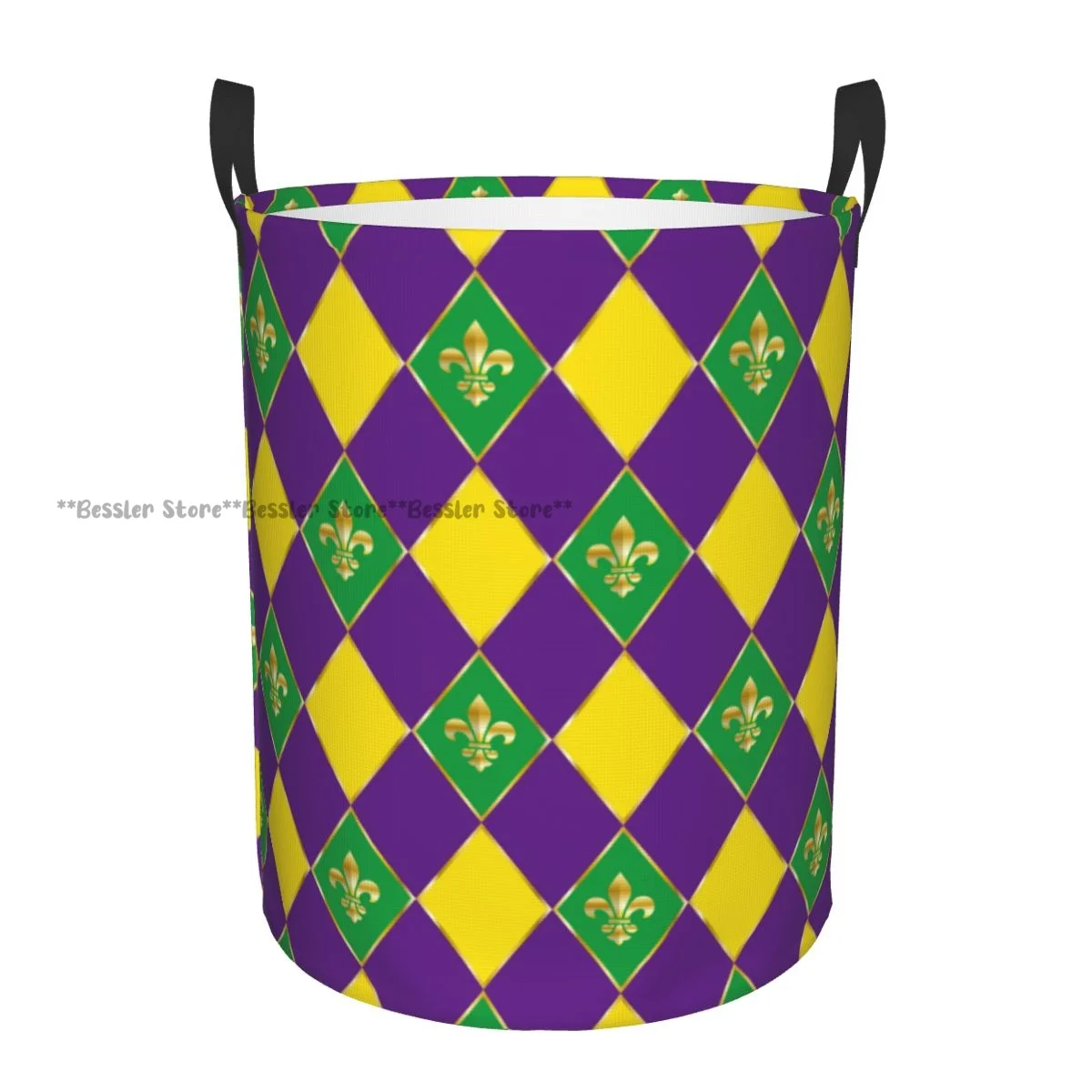 Dirty Laundry Basket Masquerade Mardi Gras Checkered Pattern Folding Clothing Storage Bucket