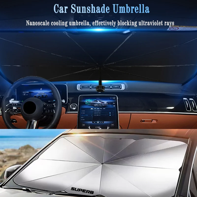 

Car Sunshade Umbrella Foldable Parasol Sunscreen for Skoda Superb 3 Estate 3V3 3V5 3T5 2 Car Front Window Windshield Accessories