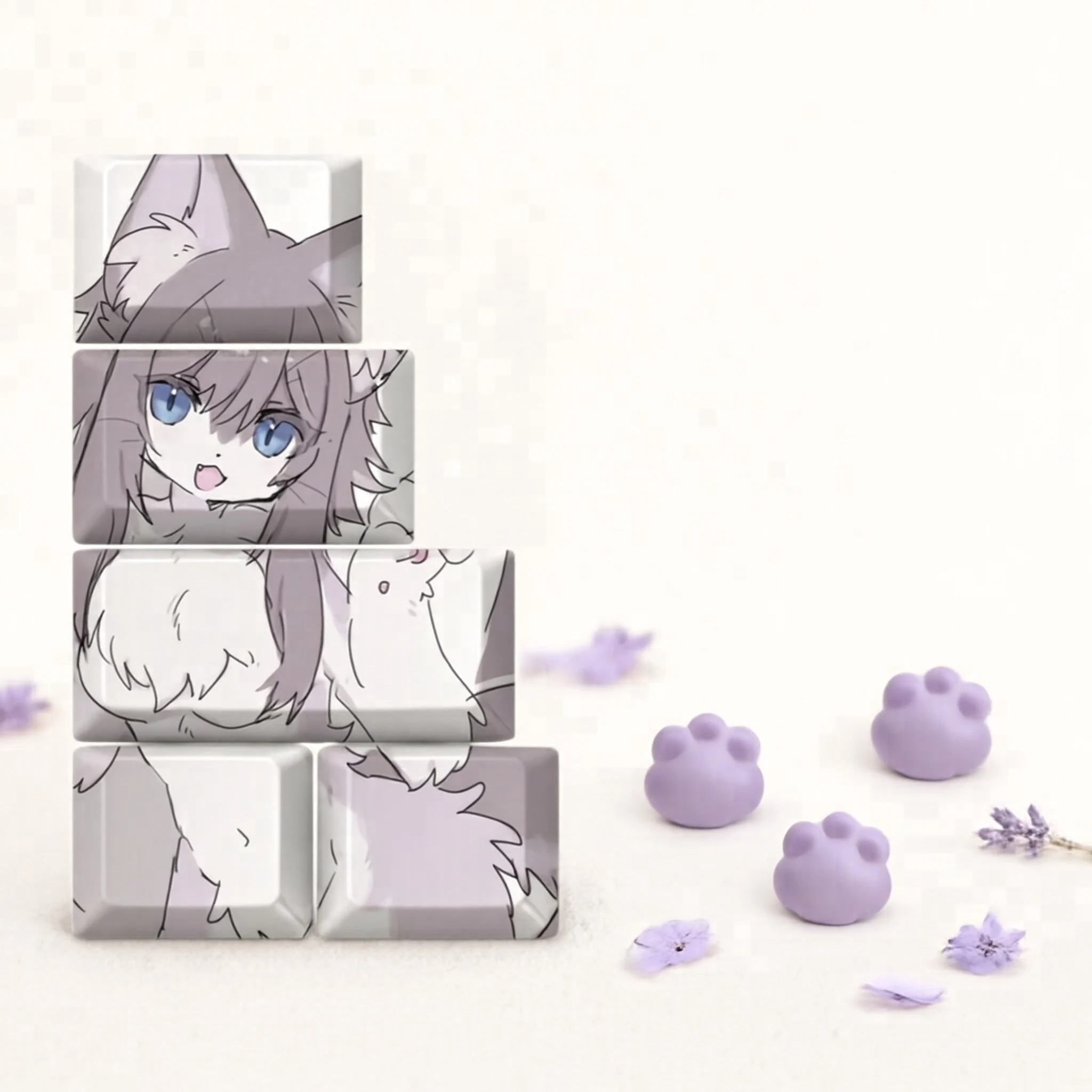 5 Key/set Furry Anthro Wolf Pbt Keycaps Wear Resistant Mechanical Keyboard Anime Keycap Set Gift