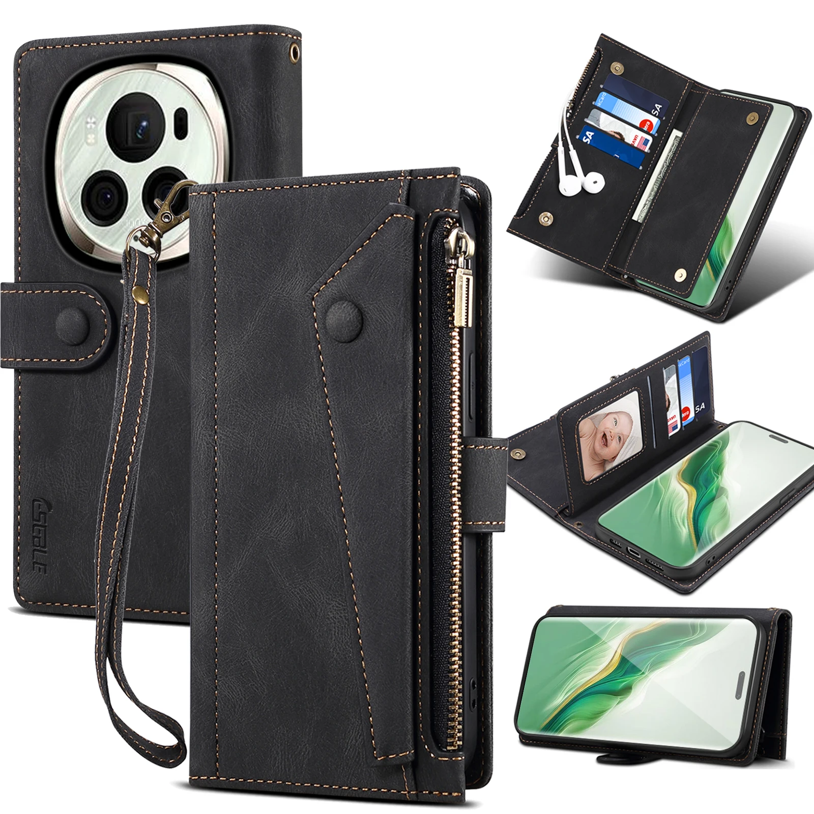 

Кожаный чехол-бумажник с откидной крышкой для Huawei Honor Magic 6 Pro