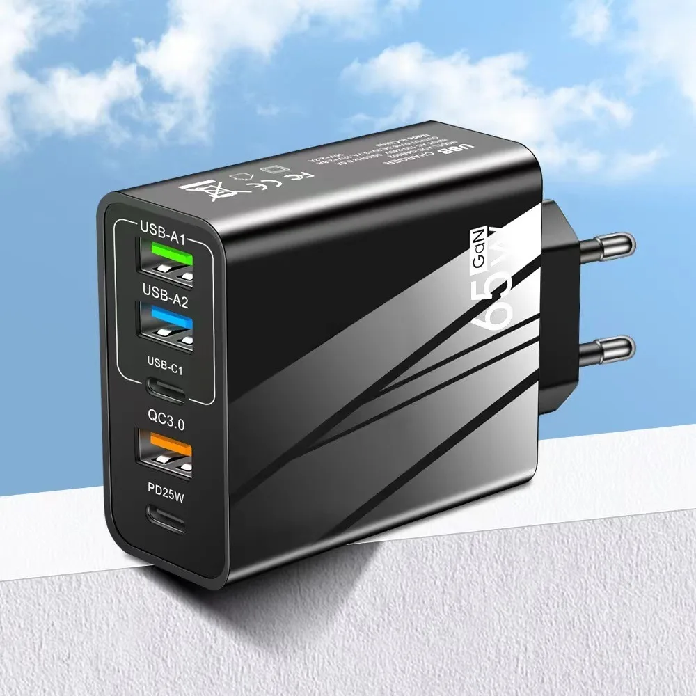 المحمولة 65 واط PD نوع C شاحن حوض 5-Ports شحن سريع محطة شاحن USB واجهة متعددة الاتحاد الأوروبي/المملكة المتحدة التوصيل محول الطاقة