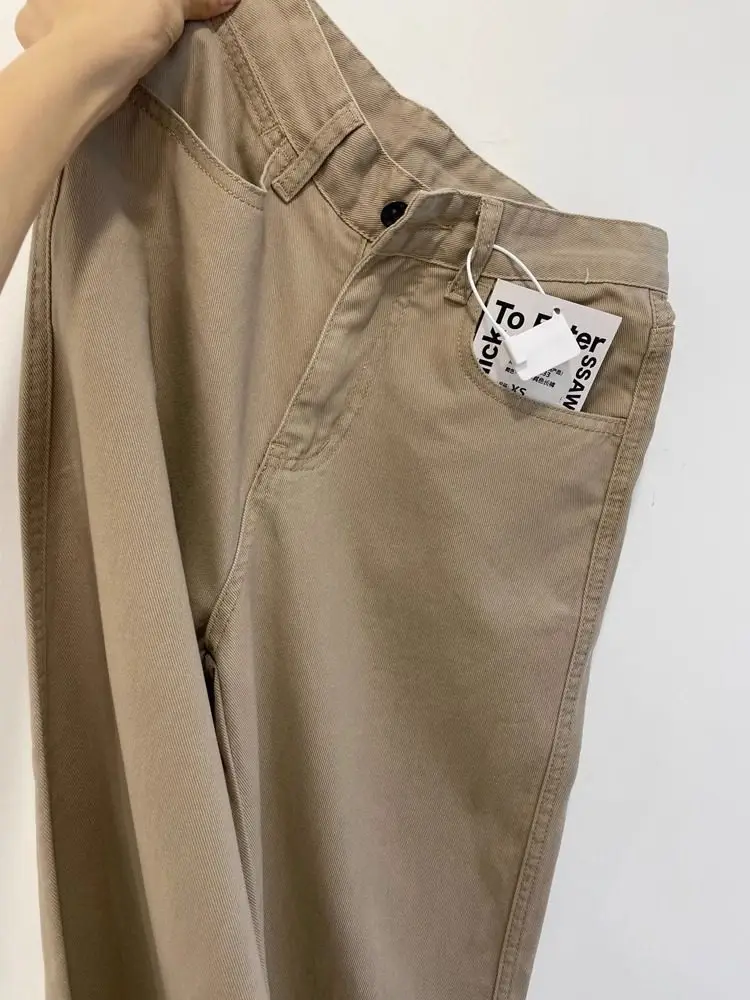 High Waist Straight Leg Khaki Denim Pants Women's Loose Wide Leg Floor Length Jeans Spring 2026 Slimming Fit Jeans