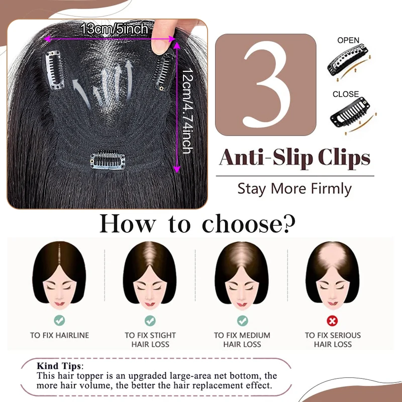 4.5*5 Inch Lace Base Hair Topper 10inch Silk Straight Remy Hairpiece Natural Human Hair One Piece with Clips Toppers for Women