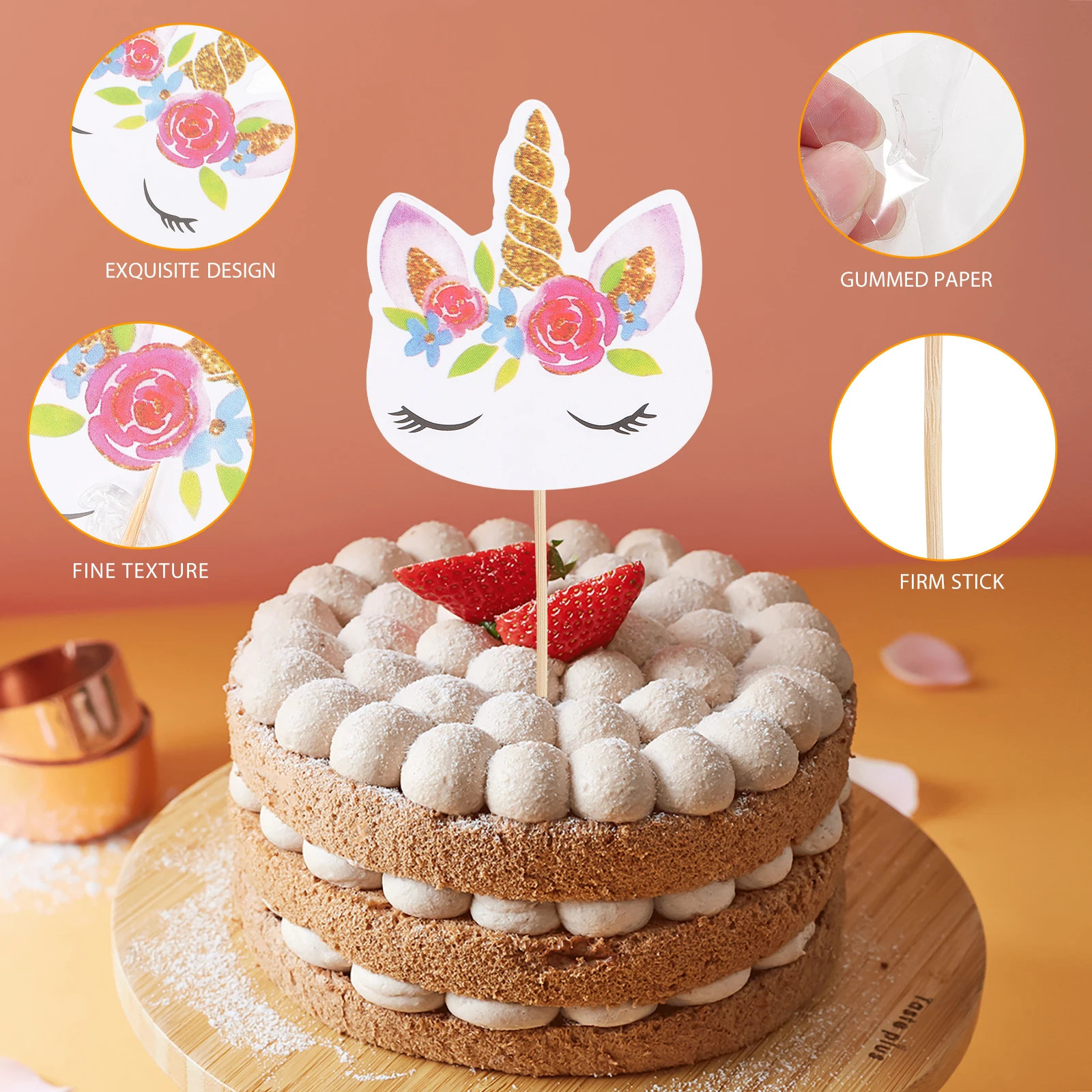 

12 Pcs Toothpick Cake Insert Baby Toothpicks Cupcake Toppers Wooden Horns Flags