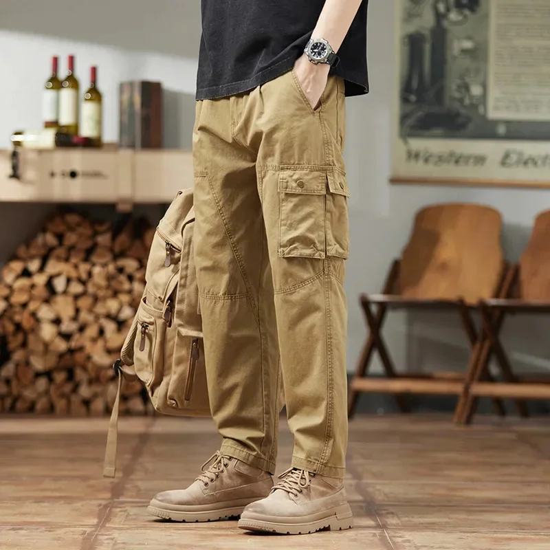 

Spring and summer new fashion men's retro overalls with Japanese comfortable loose casual pants