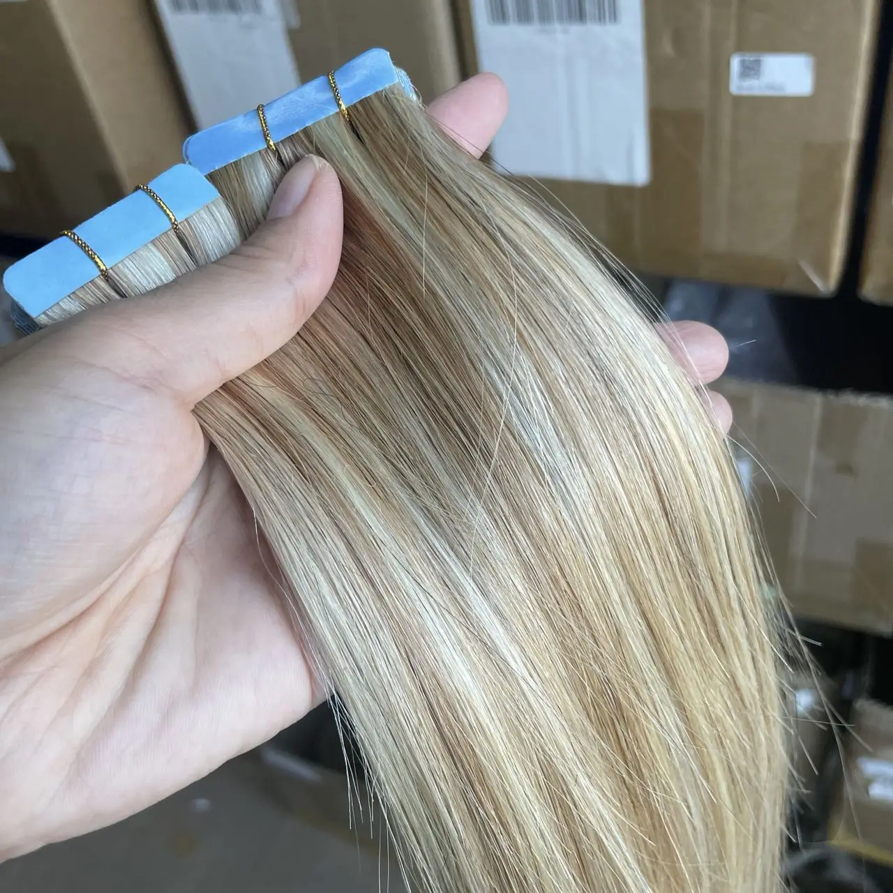 Highlight Blonde P18-613 # Extensions de Cheveux Humains Bande Ins 20pcs 12-20 pouces Naturel Droit observateur 30g Bande Cheveux