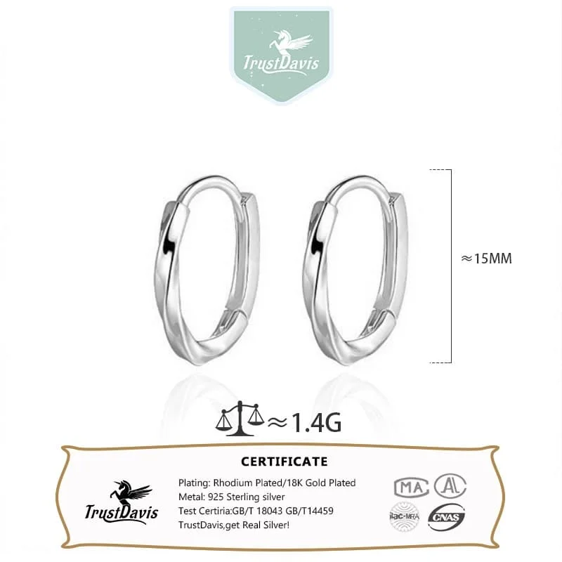TrustDavis 925 Sterling Silver Tone Mobius Strip Twisted Hoop Earrings Minimalist Chic Workwear Elegant Everyday JewelryDS3964