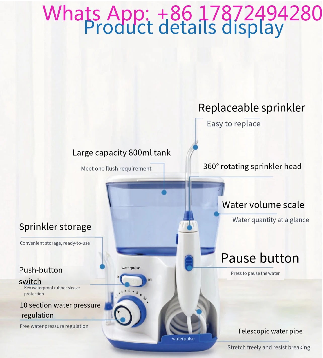 Economic Daily Use Handle Equipment Electric Water Pulse Teeth Cleaner Oral Irrigator with Plastic Power Source