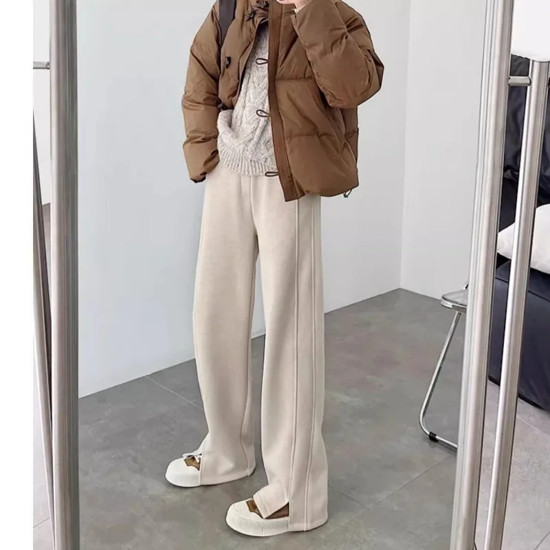 FL Herringbone Pants Women's Staight Pants Autumn Winter High Waisted Casual Office Lady Trousers Thick Suit Pants For Women Y2k