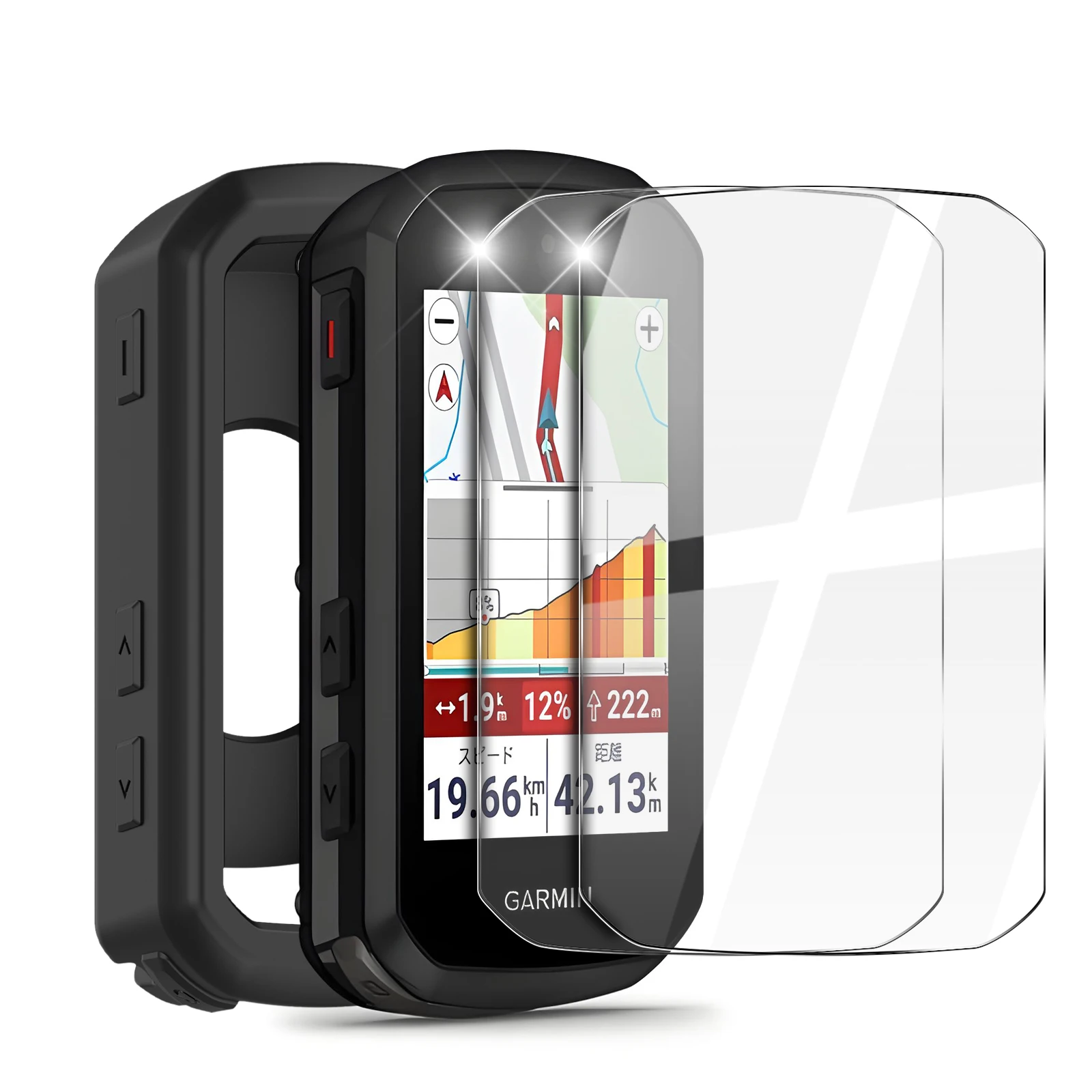 AliExpress ONM 2-in-1 Kit: Silicone Case & 2 Tempered Glass for Garmin Edge 550/850 GPS Bike Computer, Protective Cover + Dual Screen Guards