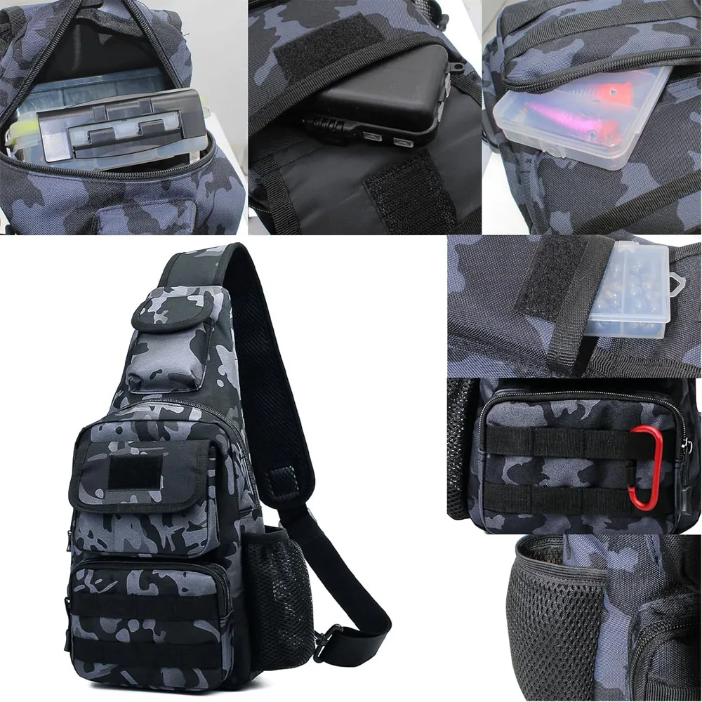 Tactical Fishing Backpack Multifunctional Waterproof Single Shoulder Crossbody Fishing Gear Bag Camouflage Fishing Tool Backpack