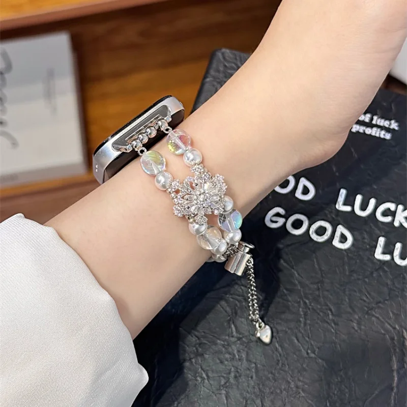 

Snowflake studded pearls suitable for Huawei GT5/GT5 Pro/GT4/GT2/3/4 22mm/20mm/18mm fashionable watch straps