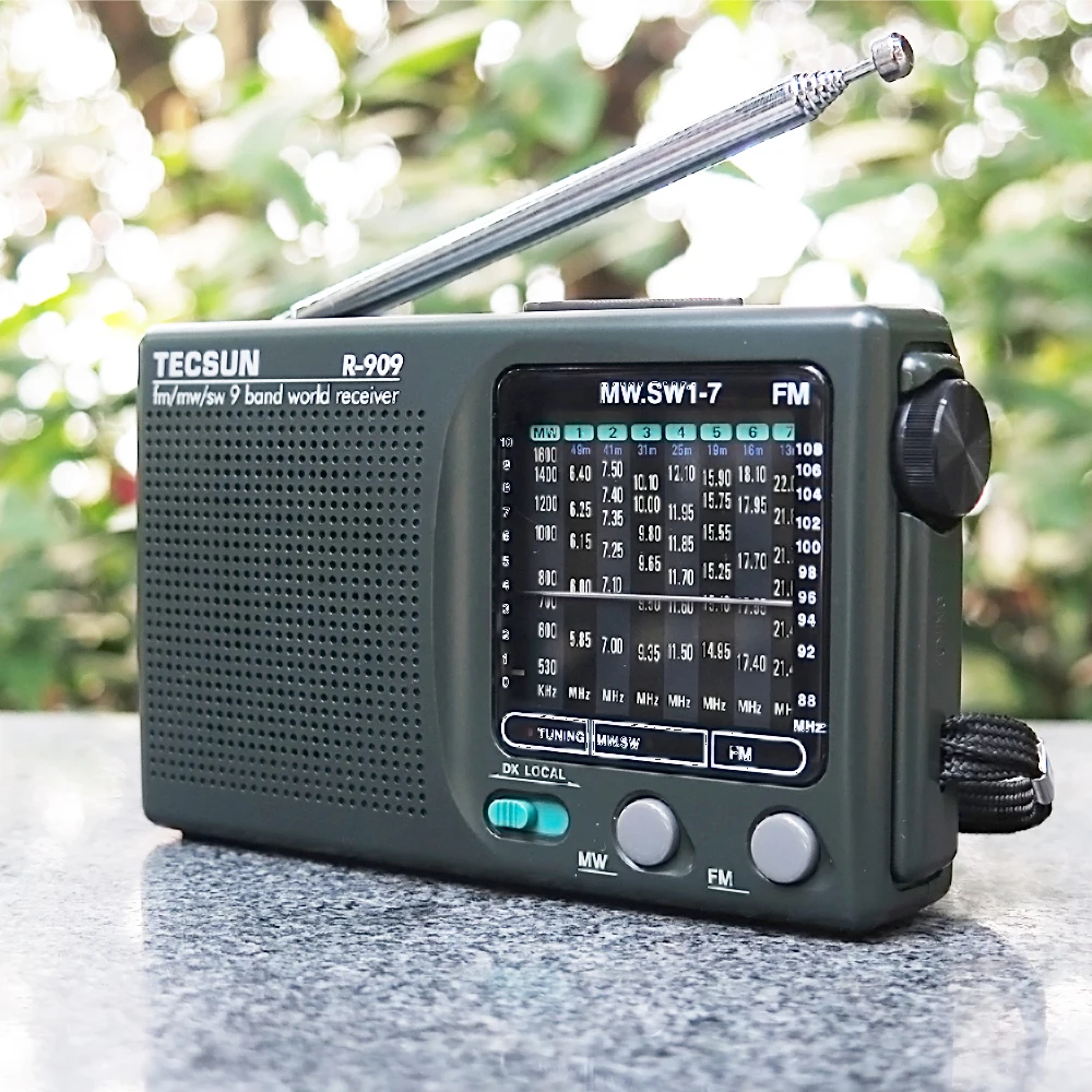 Tecsun R-909 Portable Radio FM/MW/SW1-7 9-Band Receiver with 360° Rotatable Antenna DX LOCAL Headphone Jack For Elder Travel