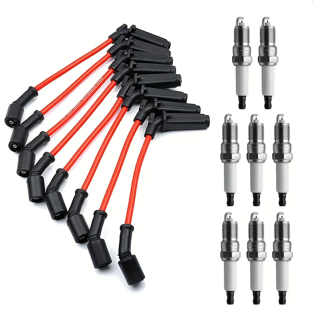 

High Performance 8pcs Spark Plugs & 8pcs Wires Set for Chevy, GMC, Tahoe - Compatible with 1.27gal, 1.4gal, 1.59gal Models