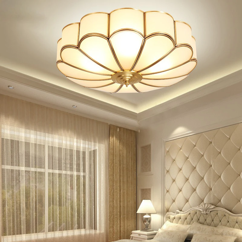 

European Style Cpper Bedroom Ceiling Lamp Luxury Atmosphere Round Living Room Lamp Simple Modern Study Room Lamp Warm Room Lamp