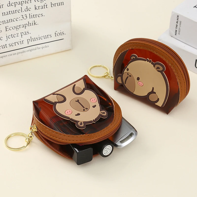 

Cartoon Cute Capybara PVC Coin Purse Girl Portable Lipstick Earphone Large Capacity Transparent Storage Bag Keyring Pendant Gift