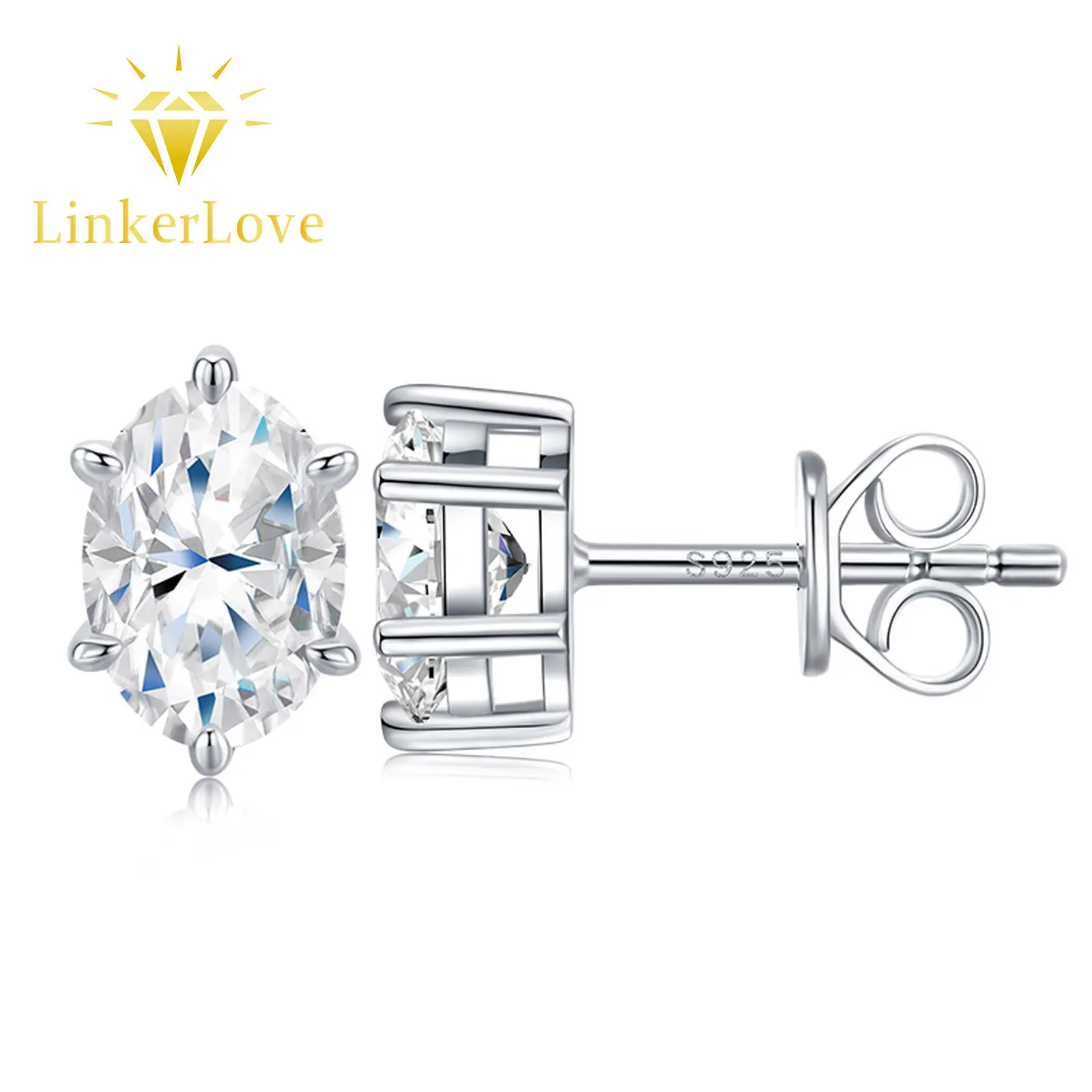 LinkerLove S925 Silver 1CT Moissanite Stud Earrings for Women Oval Cut  Diamond Solitaire Earrings Hypoallergenic Fine Jewelry