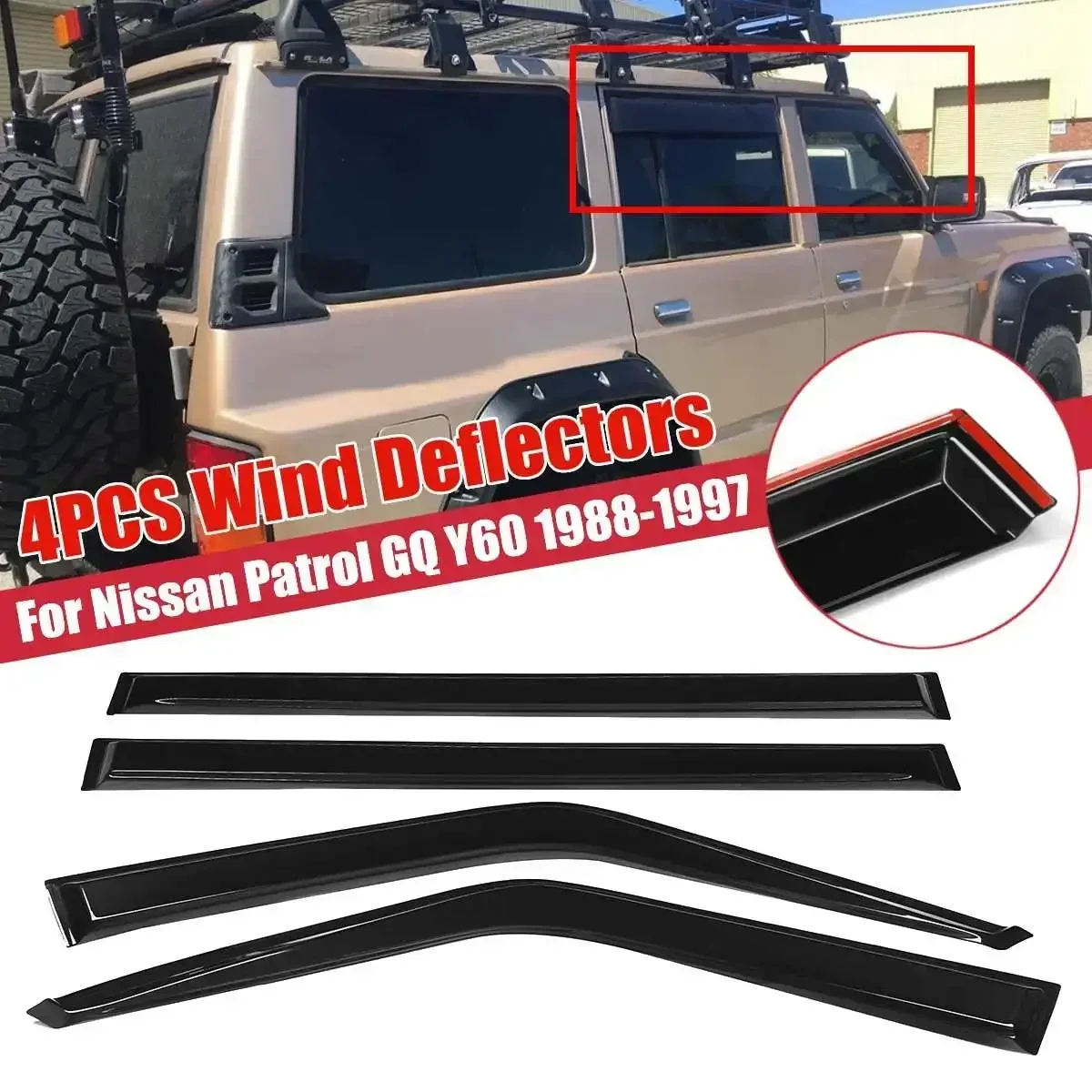 For Nissan Patrol GQ Y60 1988-1997 4PCS Car Window Wind Deflectors Visor Vent Wind Shields Sun Rain Guards Weathershields