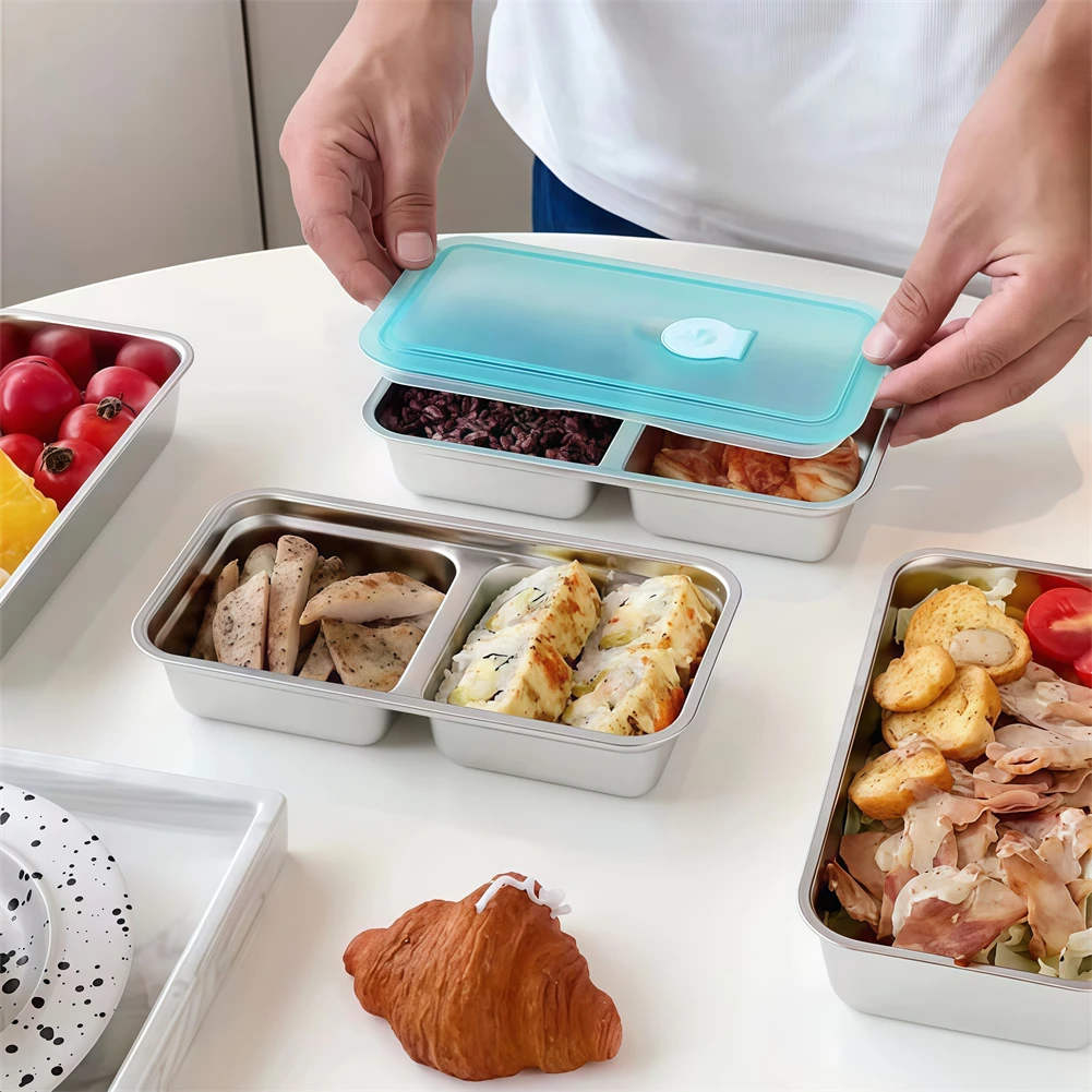 

Leak Proof Stainless Steel Snack Containers 2 Pcs Dual Compartment Small Food Boxes for Fresh and Organized Snacks
