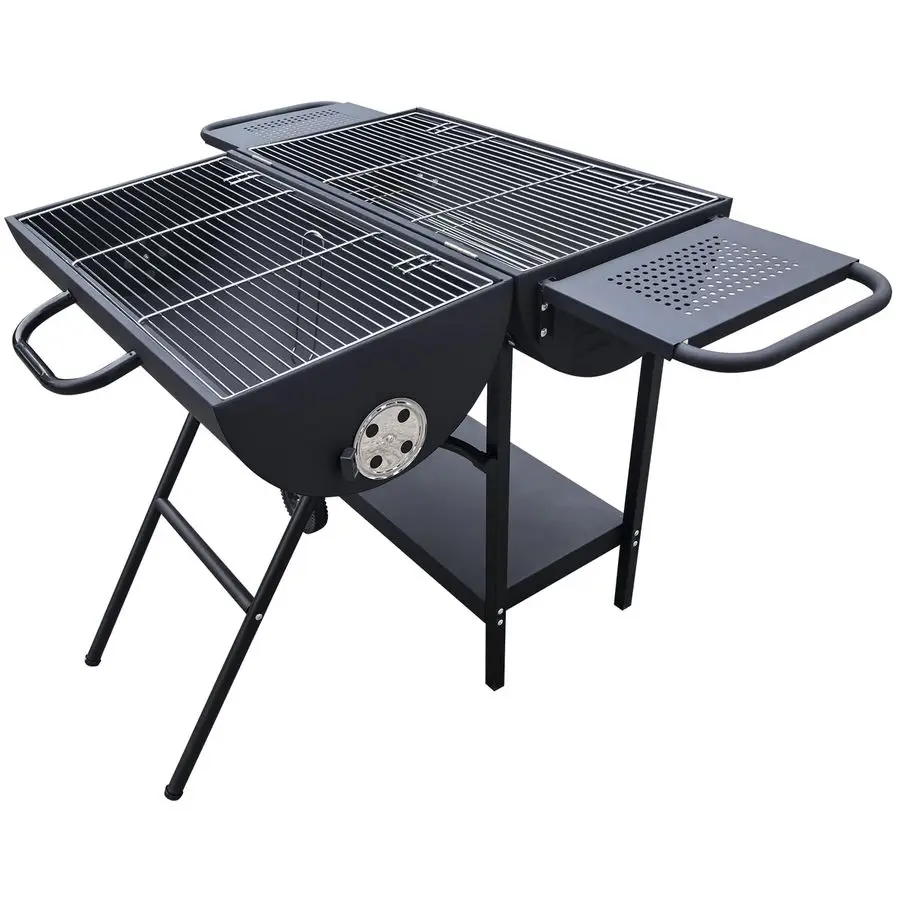 

Grill Doulbe Charcoal Barrel Grill with side shelf, Large Portable BBQ Grill suitable for outdoor camping,backyards, and patios