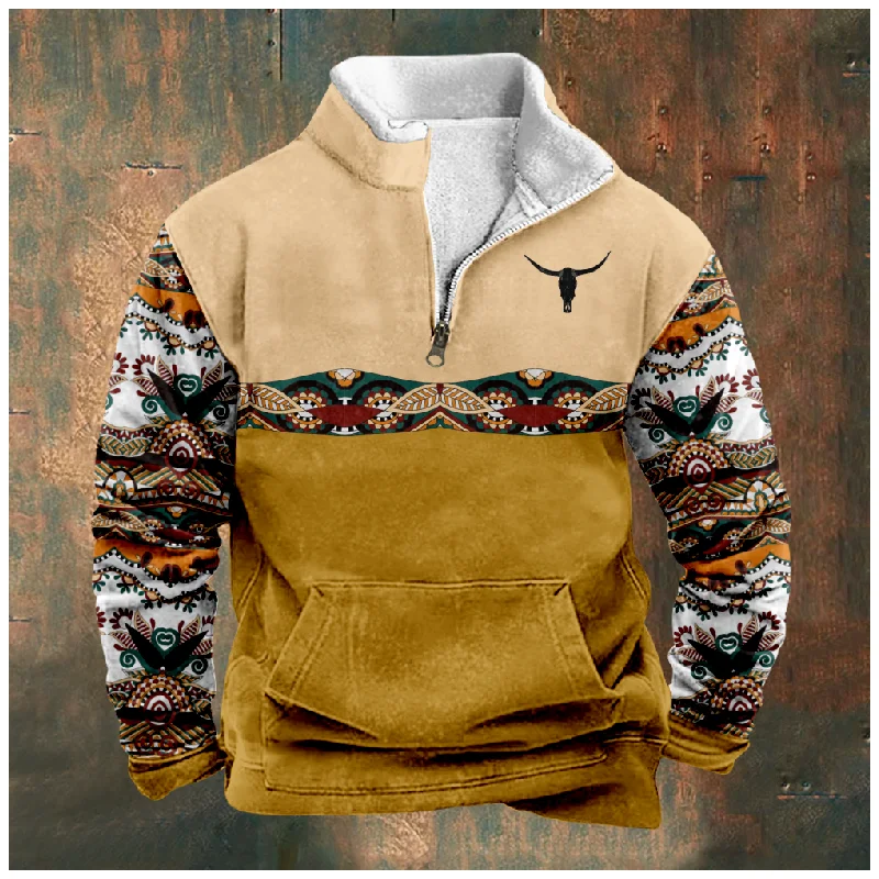 

New Creative Cotton Jacket Hooded Sweater Casual Printing Men's Long Sleeve Standing Neck Half Zip Sweater Cut Inside a10