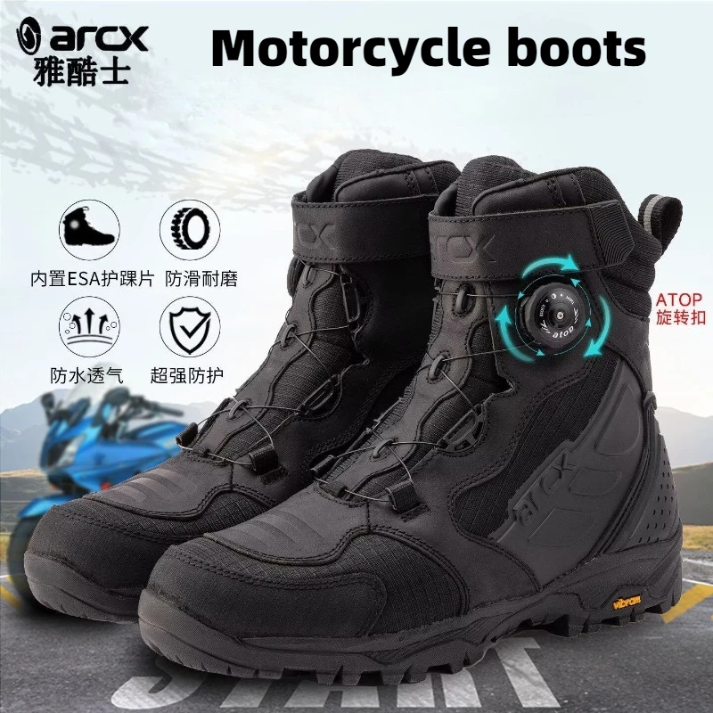 ARCX Cowhide Waterproof Pull-Riding Boot Motorcycle Tightening Shoes & Reinforced Toe Heel & Wear-Resistant Rubber Sole